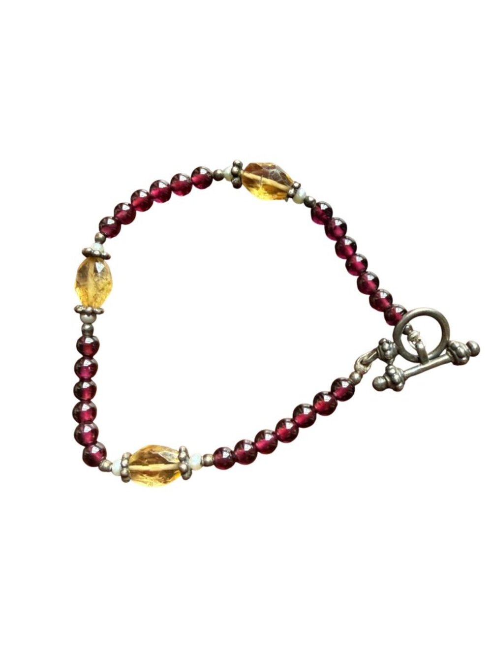 Handmade Garnet Beaded Bracelet Toggle Clasp